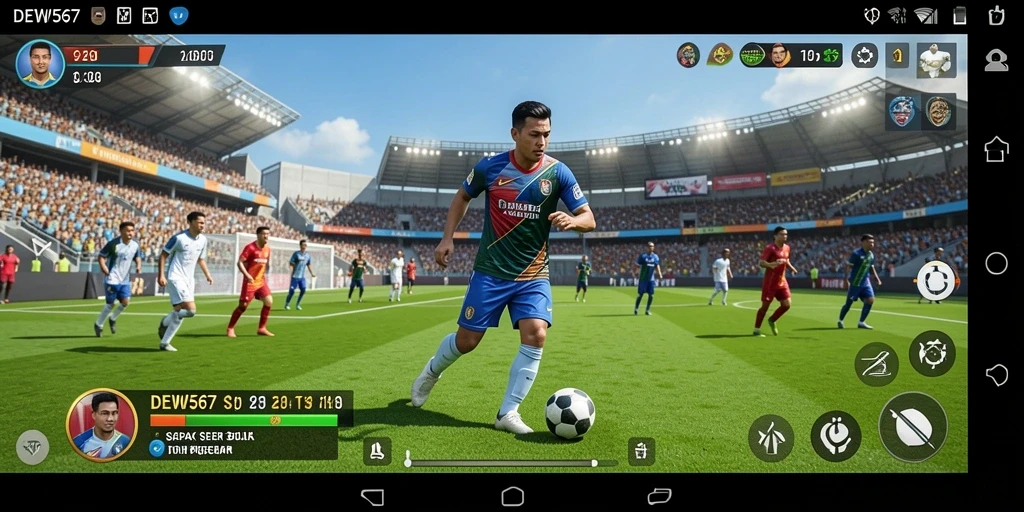Tangkapan layar DEWI567 menampilkan aksi seru sepak bola di lapangan.