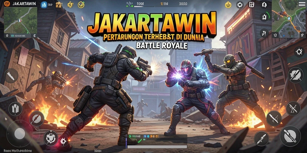 Screenshot JAKARTAWIN menampilkan pertempuran intens di arena Battle Royale.