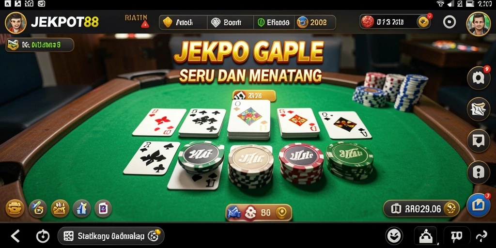 Screenshot gameplay <strong>JEKPOT88</strong> menunjukkan suasana permainan Gaple yang seru.