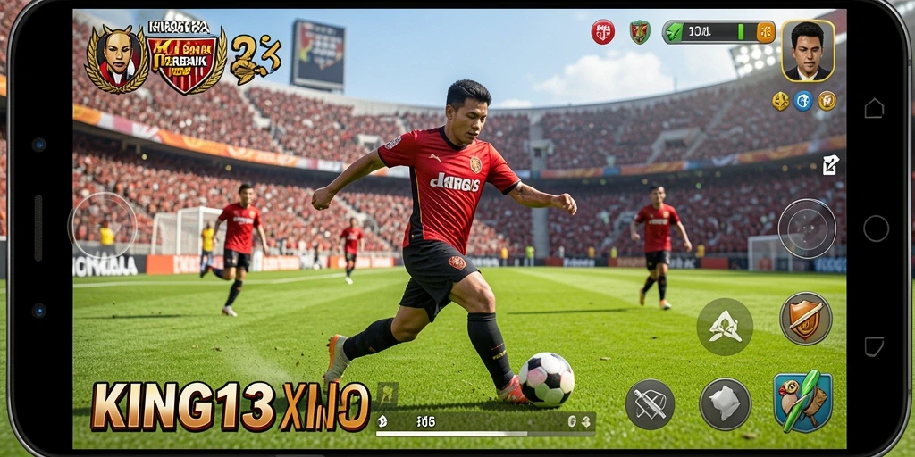 Tangkapan layar gameplay KING123 menampilkan aksi seru di lapangan sepak bola.