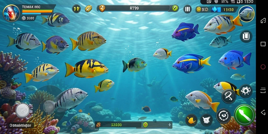 Screenshot utama RT99 menampilkan keseruan gameplay Tembak Ikan.