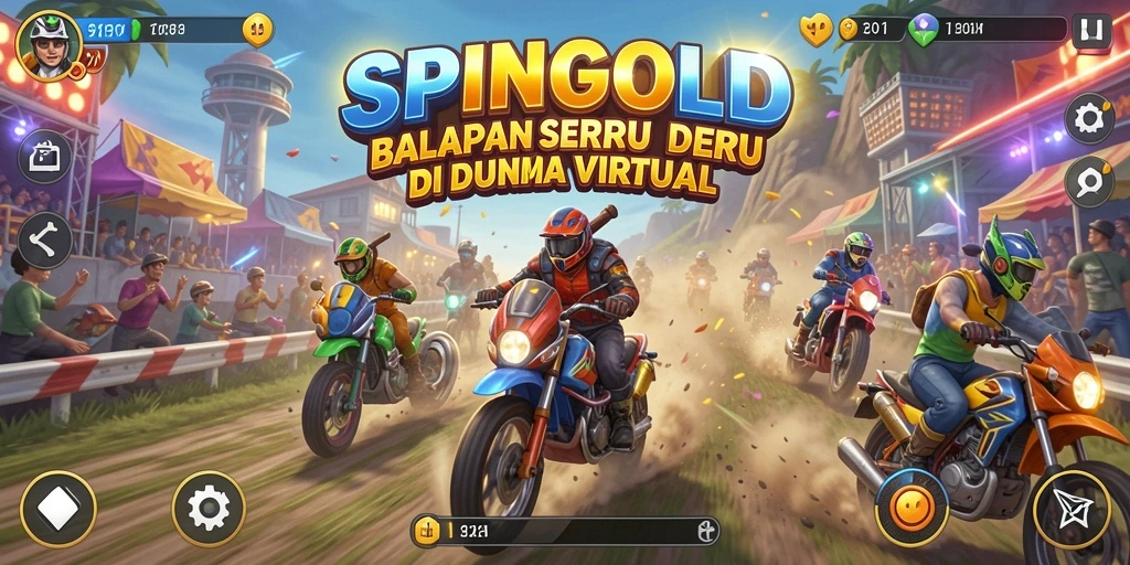 Tampilan gameplay SPINGOLD dengan balapan penuh aksinya.