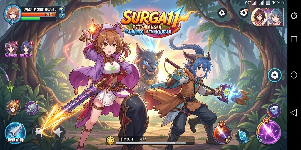 Tampilan gameplay menakjubkan dari SURGA11 dengan karakter anime yang hidup.